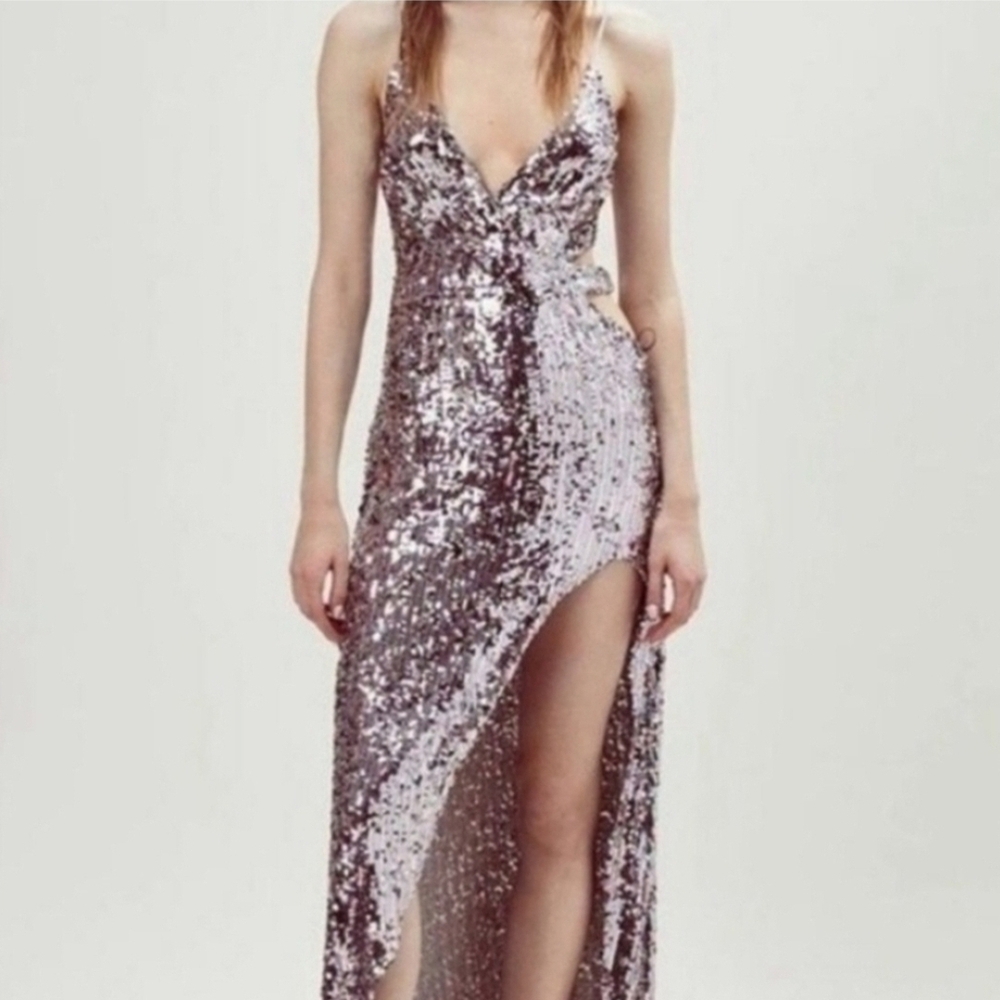 For Love And Lemons Silver Sequin High Low Dress
